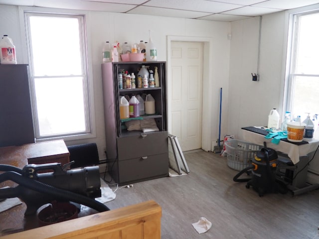 214 Arthur St, Manistee, MI 49660 - office space featuring wood finished floors, a paneled ceiling, and healthy amount of natural light