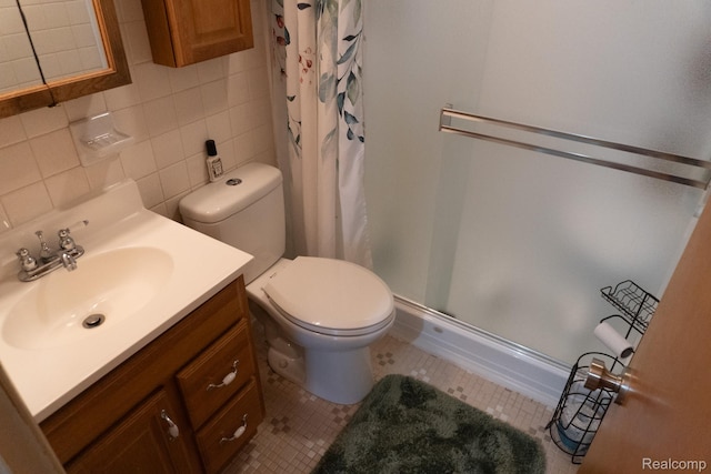 1247 Catalina Dr, Flint, MI 48507 - full bath with a stall shower, vanity, tasteful backsplash, tile patterned flooring, and tile walls