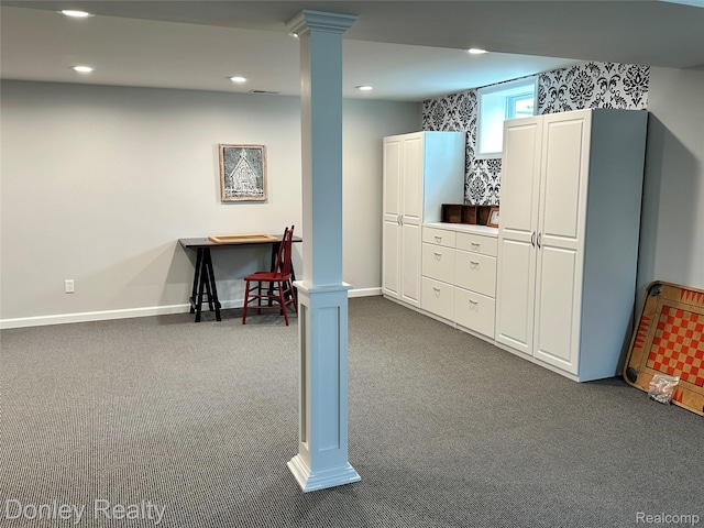 250 N Decker Rd, Snover, MI 48727 - basement featuring dark carpet, recessed lighting, and baseboards