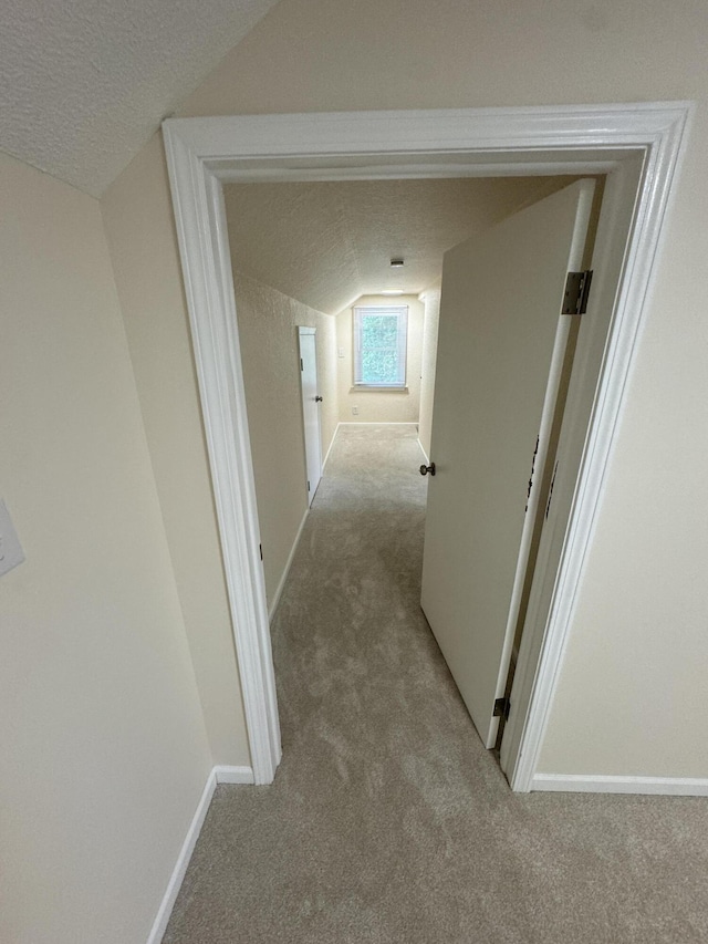 829 S Union St, Tecumseh, MI 49286 - hall with carpet flooring, vaulted ceiling, a textured ceiling, and baseboards