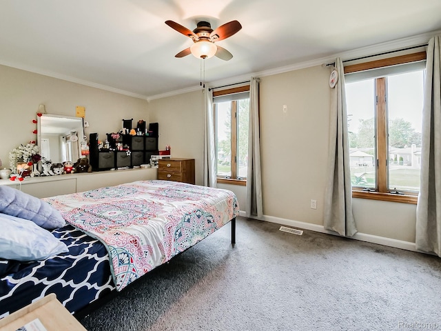 19394 Ingram Dr, Shelby Twp, MI 48038 - carpeted bedroom with crown molding and a ceiling fan