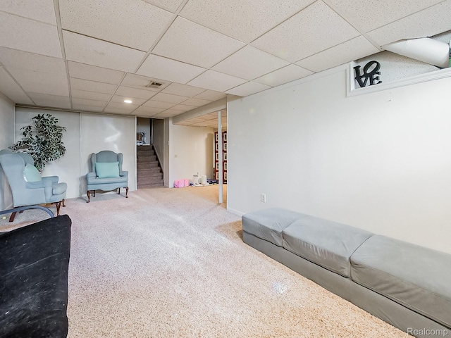 19394 Ingram Dr, Shelby Twp, MI 48038 - sitting room with a paneled ceiling, stairway, and carpet