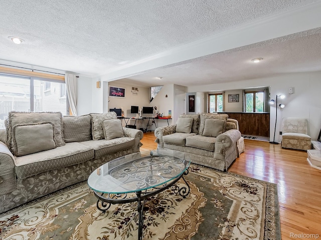 19394 Ingram Dr, Shelby Twp, MI 48038 - living room with a textured ceiling, healthy amount of natural light, and wood finished floors