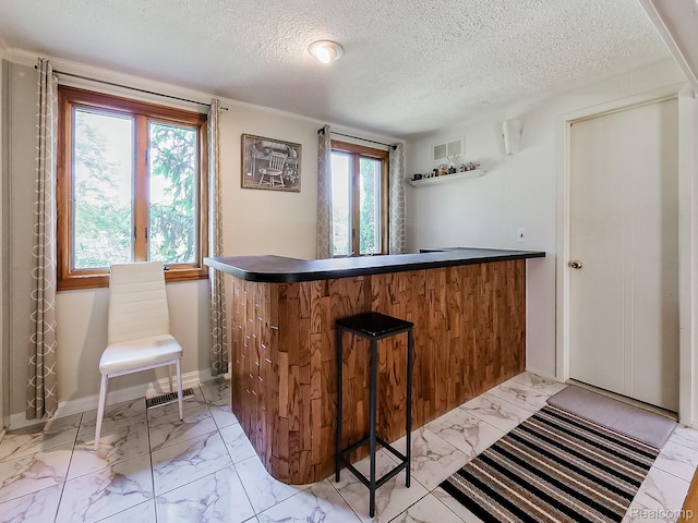 19394 Ingram Dr, Shelby Twp, MI 48038 - indoor dry bar with light marble finish floors and a textured ceiling
