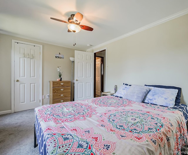19394 Ingram Dr, Shelby Twp, MI 48038 - carpeted bedroom featuring ornamental molding and a ceiling fan