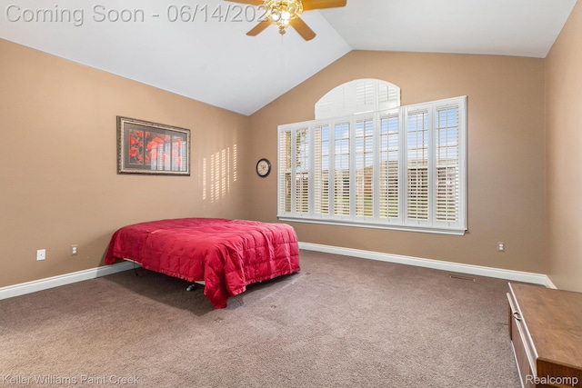 50021 Ludwig Ct, Shelby Twp, MI 48317 - bedroom featuring vaulted ceiling, carpet, baseboards, and a ceiling fan