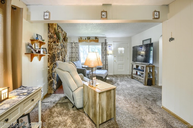 1329 Knight Ave, Flint, MI 48503 - carpeted living area featuring baseboards and arched walkways