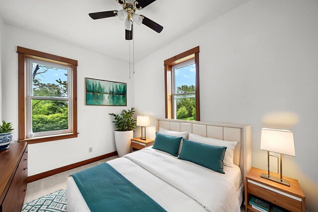 1820 E Rocky Weed Rd, Berrien Springs, MI 49103 - carpeted bedroom featuring baseboards and a ceiling fan