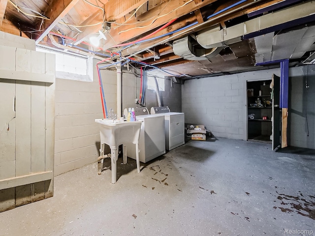 15882 Appoline St, Detroit, MI 48227 - unfinished basement featuring separate washer and dryer