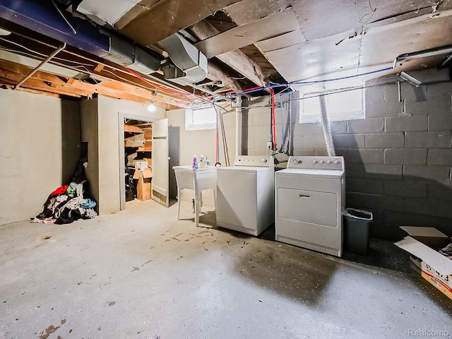 15882 Appoline St, Detroit, MI 48227 - basement with washing machine and clothes dryer and a sink