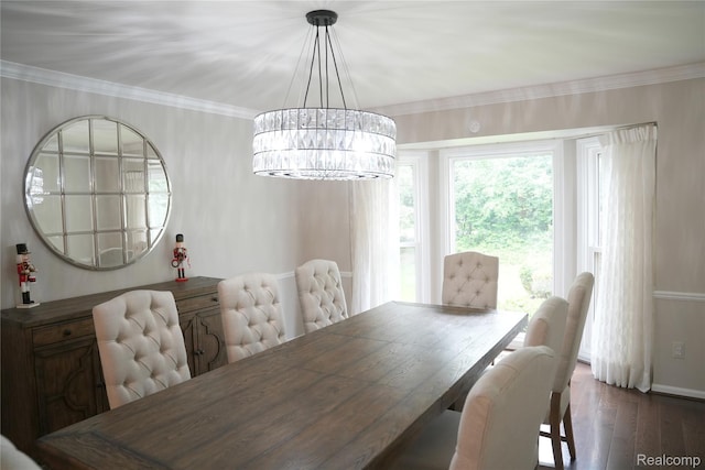 4567 Odette Ct, Troy, MI 48098 - dining room with a chandelier, dark wood-style flooring, and ornamental molding