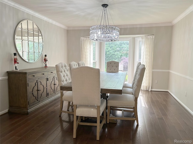 4567 Odette Ct, Troy, MI 48098 - dining room with dark wood-style floors, a chandelier, and crown molding