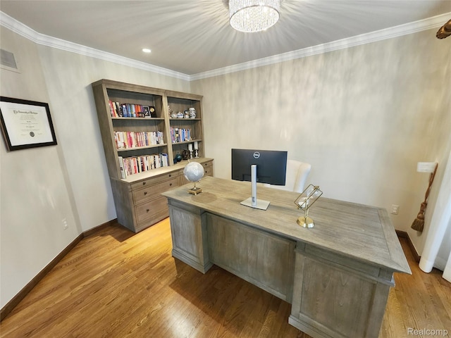 4567 Odette Ct, Troy, MI 48098 - home office featuring a chandelier, wood finished floors, and crown molding