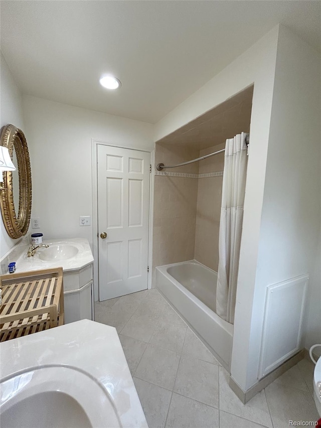 4567 Odette Ct, Troy, MI 48098 - full bathroom with tile patterned floors, vanity, shower / bath combo, and recessed lighting