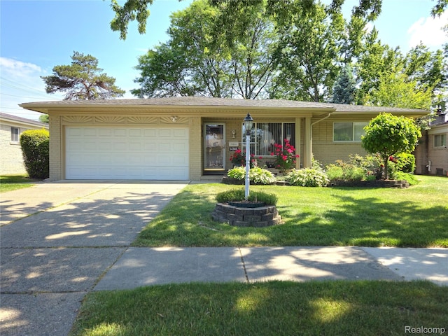 14740 Bon Brae Dr, Warren, MI 48088 - single story home with brick siding, concrete driveway, a garage, and a front yard