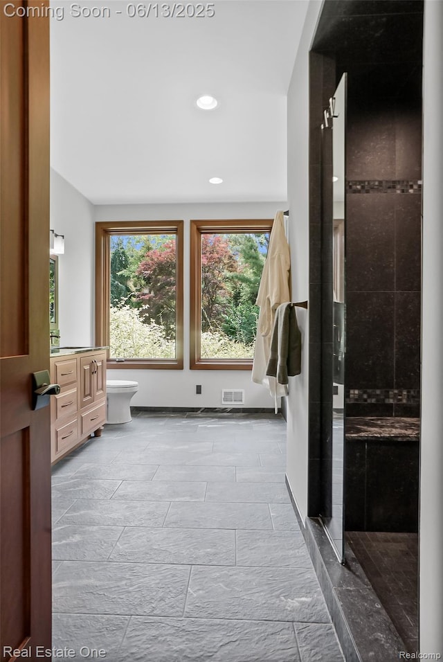 15349 Lakeside St, Plymouth, MI 48170 - full bath featuring healthy amount of natural light, vanity, a shower stall, and recessed lighting
