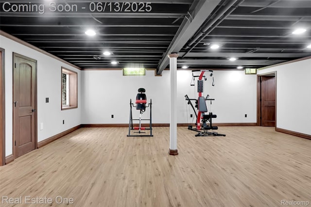 15349 Lakeside St, Plymouth, MI 48170 - workout room featuring light wood finished floors and baseboards