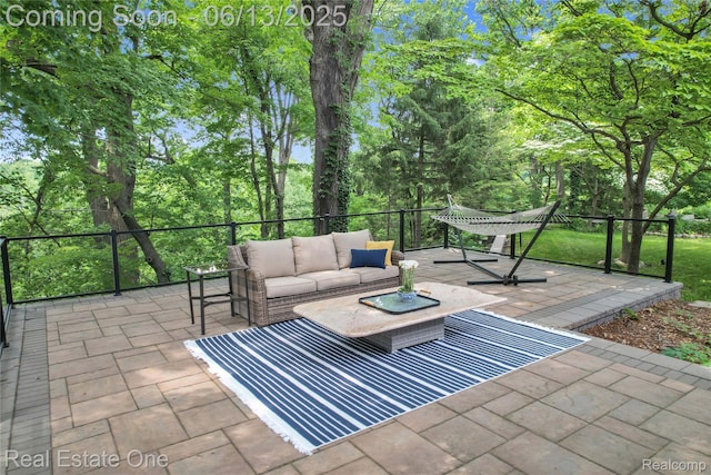 15349 Lakeside St, Plymouth, MI 48170 - view of patio / terrace with an outdoor hangout area and view of scattered trees