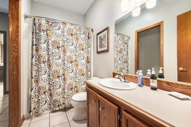 6526 Ada Dr SE, Ada, MI 49301 - bathroom with toilet, tile patterned floors, vanity, and a shower with curtain