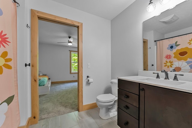 9725 Green Briar Rd, Lake Ann, MI 49650 - bathroom with vanity, a ceiling fan, and curtained shower