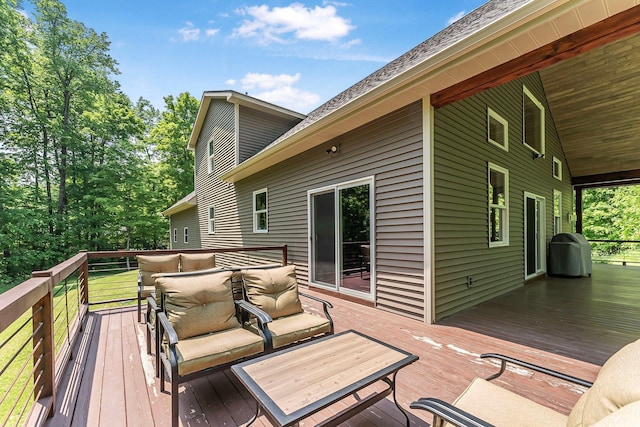 9725 Green Briar Rd, Lake Ann, MI 49650 - wooden terrace featuring an outdoor hangout area