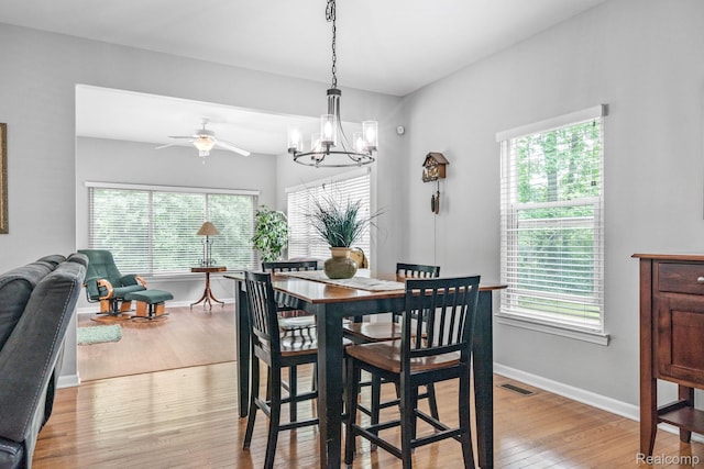 1156 Fairway Dr, Pontiac, MI 48340 - dining area with a chandelier, light wood-style flooring, and a ceiling fan