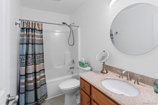 11118 Strathmore Ct, Grand Blanc, MI 48439 - bathroom featuring vanity, shower / bath combo, toilet, and tile patterned floors