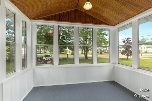 16742 148th Ave, Spring Lake, MI 49456 - unfurnished sunroom with lofted ceiling, hardwood / wood-style floors, and wooden walls