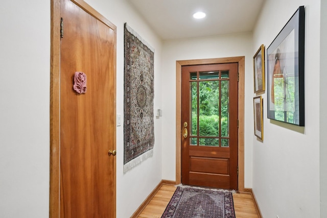 3377 Timberwood Ln, Ann Arbor, MI 48103 - entryway with light wood-style flooring, baseboards, and recessed lighting