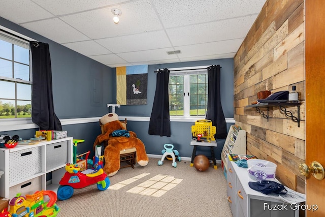 3882 40th St, Hamilton, MI 49419 - playroom with a drop ceiling, carpet floors, and baseboards