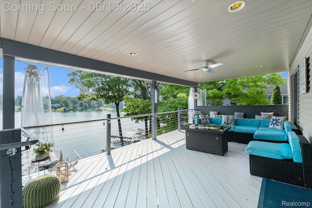 16039 Knobhill Dr, Argentine, MI 48451 - wooden terrace featuring an outdoor living space and a water view