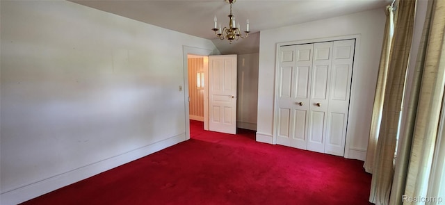 1111 W Park St, Lapeer, MI 48446 - unfurnished bedroom featuring a chandelier, carpet flooring, baseboards, and a closet