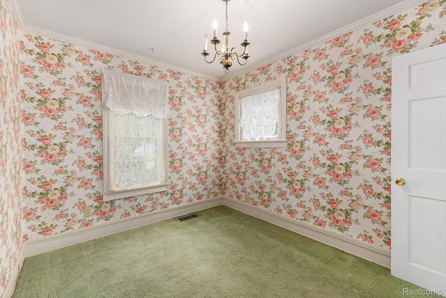 1111 W Park St, Lapeer, MI 48446 - spare room with a chandelier, carpet flooring, baseboards, and ornamental molding