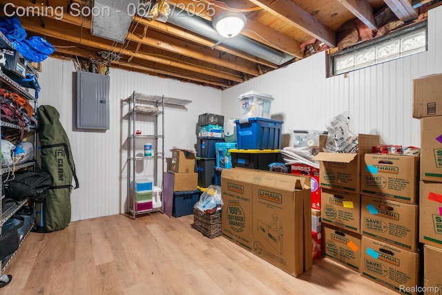 3341 Creek Dr, Ann Arbor, MI 48108 - unfinished below grade area with electric panel and wood finished floors