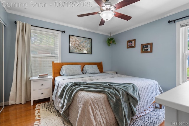 3341 Creek Dr, Ann Arbor, MI 48108 - bedroom featuring ornamental molding, light wood finished floors, and ceiling fan