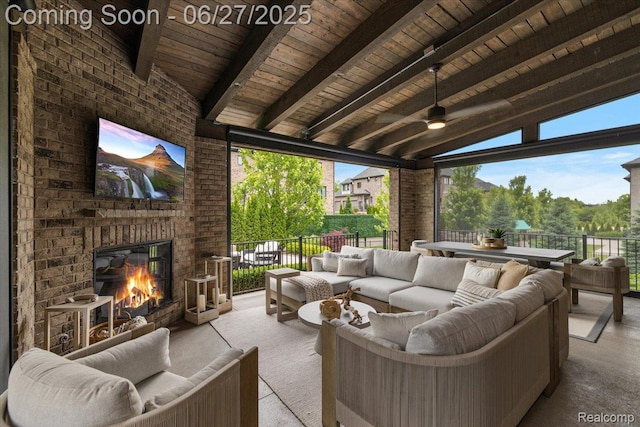 3610 Piccadilly Dr, Rochester Hills, MI 48309 - view of patio / terrace with an outdoor living space with a fireplace and ceiling fan