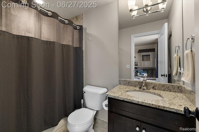 3610 Piccadilly Dr, Rochester Hills, MI 48309 - full bathroom featuring vanity, a chandelier, and a shower with shower curtain