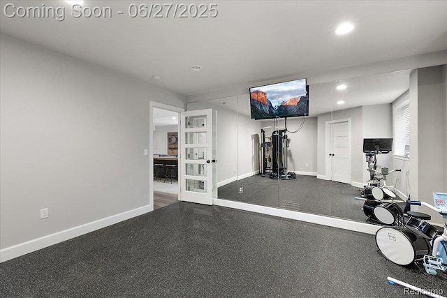 3610 Piccadilly Dr, Rochester Hills, MI 48309 - workout area with recessed lighting and french doors