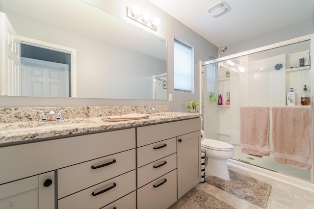 32822 Ravine St, New Haven, MI 48048 - full bathroom with double vanity, a stall shower, toilet, and tile patterned flooring