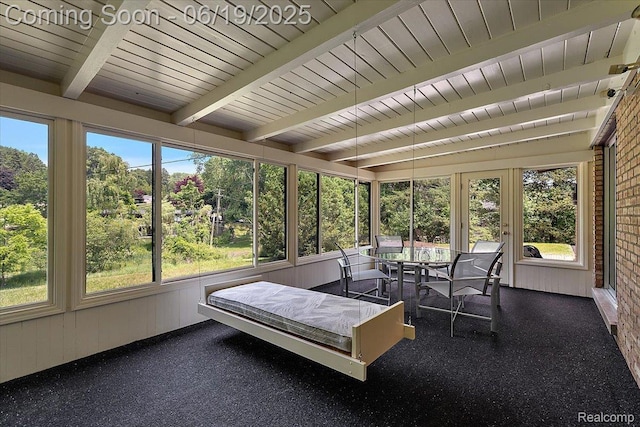 2732 Lone Pine Rd, West Bloomfield, MI 48323 - sunroom with plenty of natural light, beam ceiling, and outdoor dining area