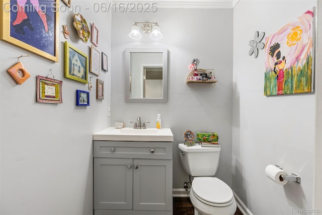 23385 Hunters Ln, Southfield, MI 48033 - half bath featuring vanity and crown molding