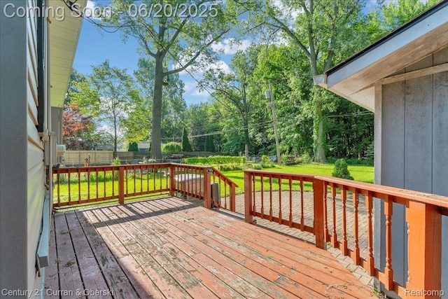 24121 Kraft Pl, Brownstown, MI 48174 - deck featuring a fenced backyard and view of scattered trees