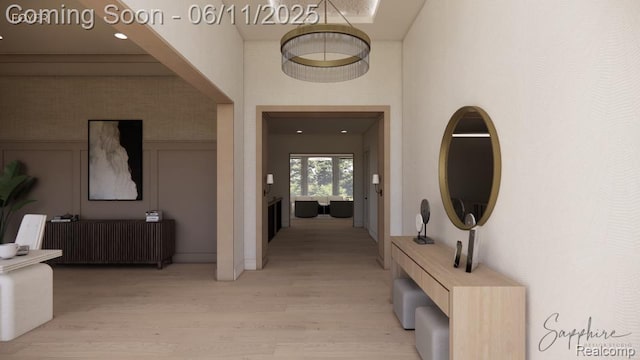 1573 Chesterfield Rnch, Bloomfield Hills, MI 48009 - corridor with light wood-type flooring, radiator, and a towering ceiling