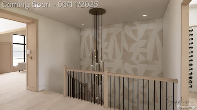 1573 Chesterfield Rnch, Bloomfield Hills, MI 48009 - hallway with wood finished floors, an upstairs landing, and recessed lighting