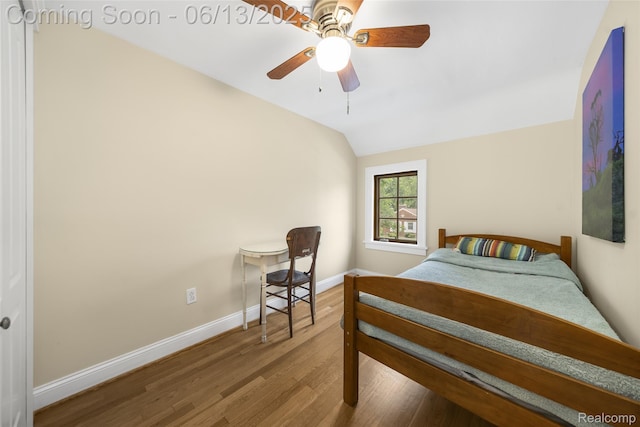 1630 W Houstonia Ave, Royal Oak, MI 48073 - bedroom with wood finished floors, vaulted ceiling, baseboards, and ceiling fan