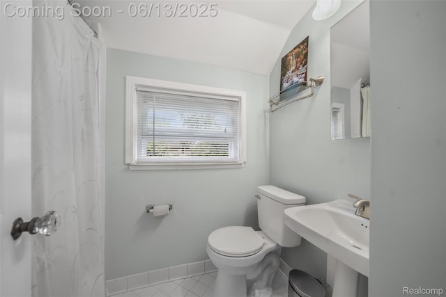 1630 W Houstonia Ave, Royal Oak, MI 48073 - bathroom with toilet, tile patterned flooring, baseboards, and lofted ceiling