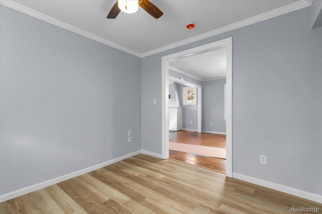 16558 Indiana St, Detroit, MI 48221 - unfurnished room with light wood-type flooring, a ceiling fan, ornamental molding, and baseboards