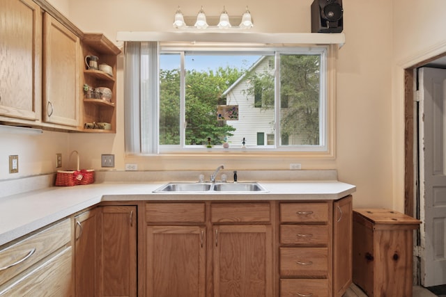 1704 Pringle Ave, Jackson, MI 49203 - kitchen with a sink, light countertops, and open shelves