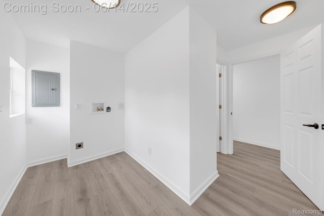 2694 Vendome Ave, Rochester Hills, MI 48309 - washroom with electric panel, electric dryer hookup, light wood-style floors, and washer hookup