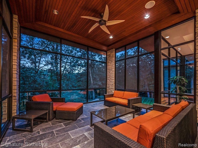 6956 Cooley Lake Rd, White Lake, MI 48383 - sunroom featuring an outdoor hangout area and a ceiling fan